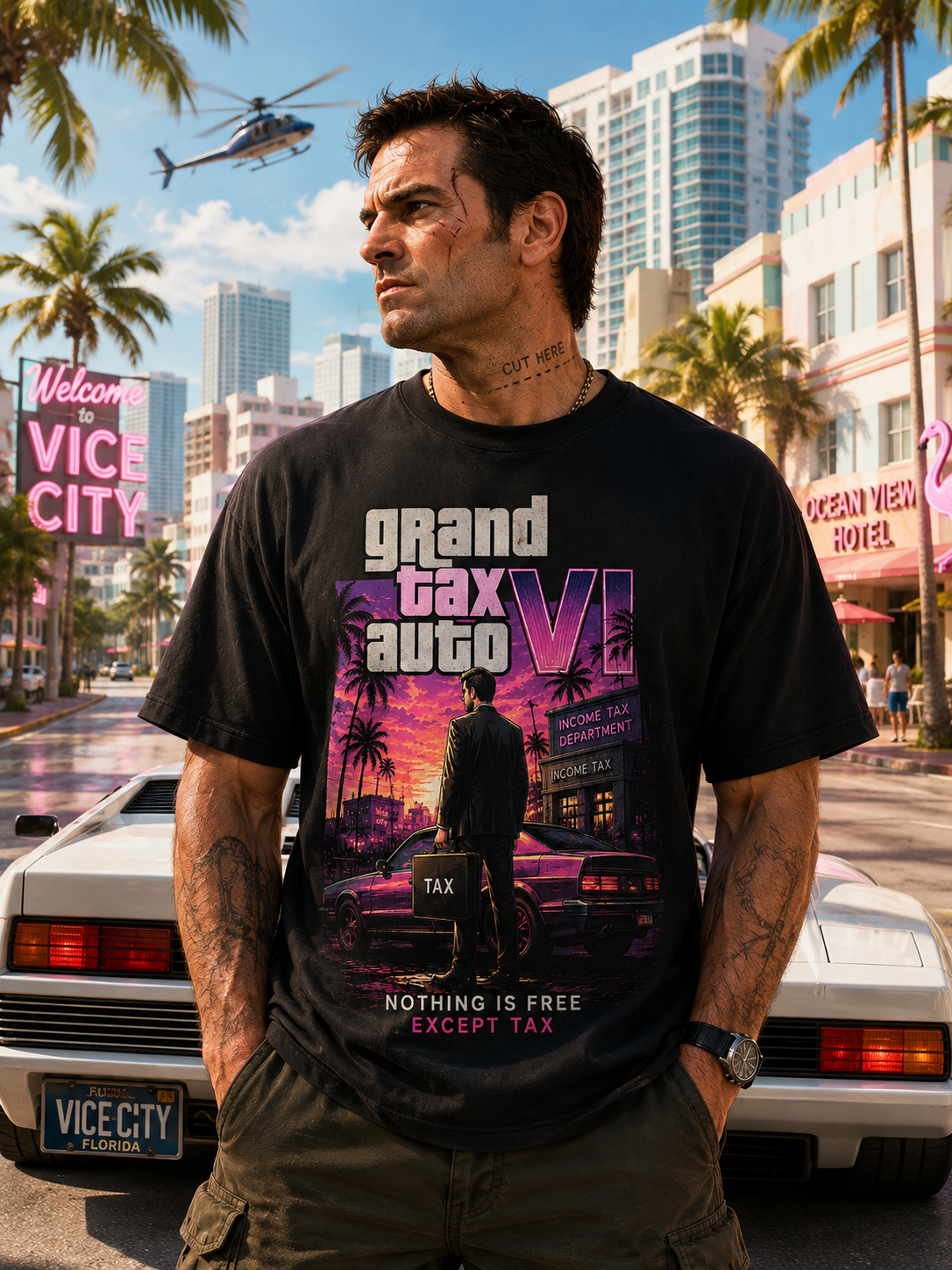 Grand Tax Auto VI Oversized T-Shirt | Premium 240 GSM Cotton